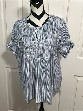 Rungolee Blue Striped Smocked Women's Top